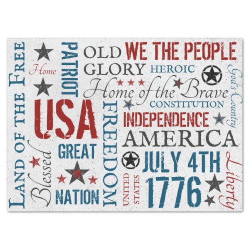 PATRIOTIC AMERICA TYPOGRAPHY TISSUE PAPER