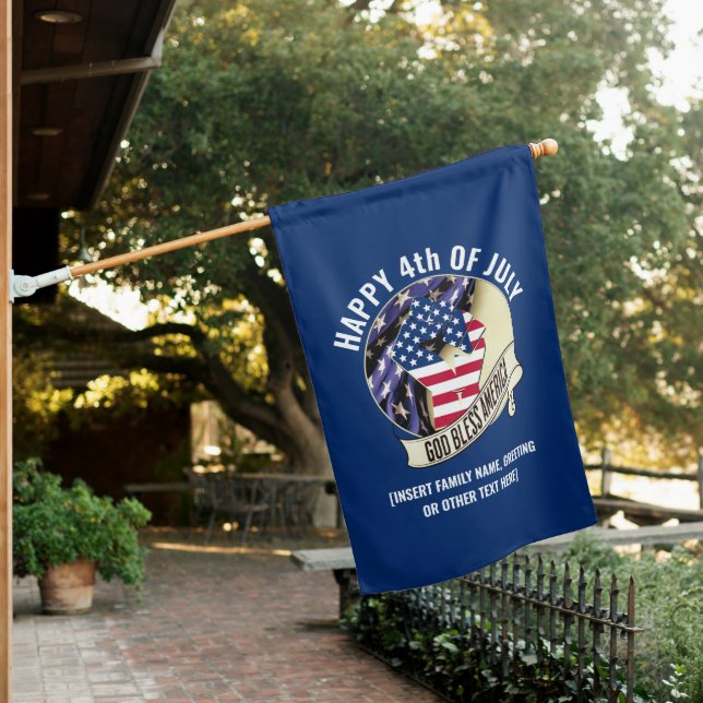 Patriotic American 4th OF JULY Family House Flag (In SItu)