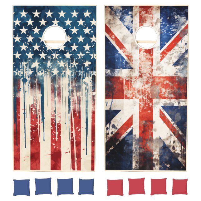 Patriotic American and British United Kingdom Flag Cornhole Set (Set)
