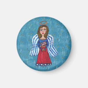 Patriotic American Angel Blue Striped Wings Flag Magnet