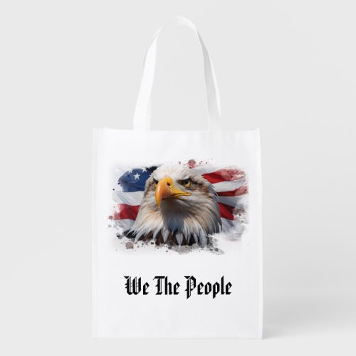  Patriotic American AP27 Flag Stars Eagle Grocery Bag
