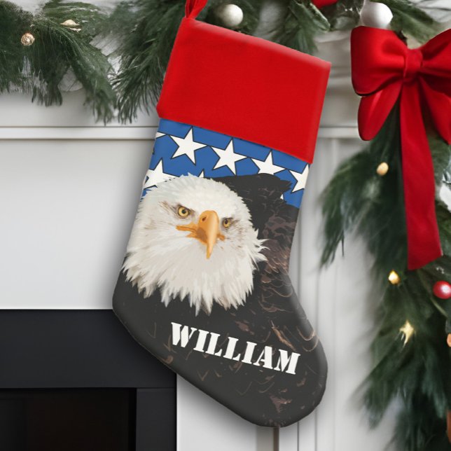 Patriotic American Bald Eagle Red White & Blue Christmas Stocking (American eagle patriotic stars Christmas stocking for USA military service, veterans and patriots)