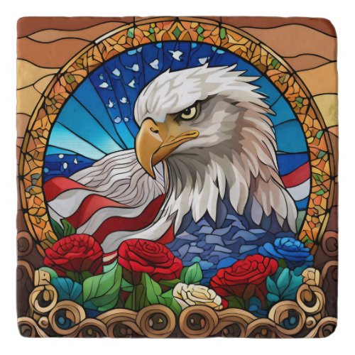 Patriotic American Bald Eagle Stained Glass Trivet