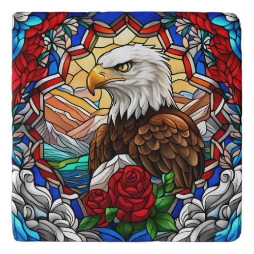 Patriotic American Bald Eagle Stained Glass Trivet