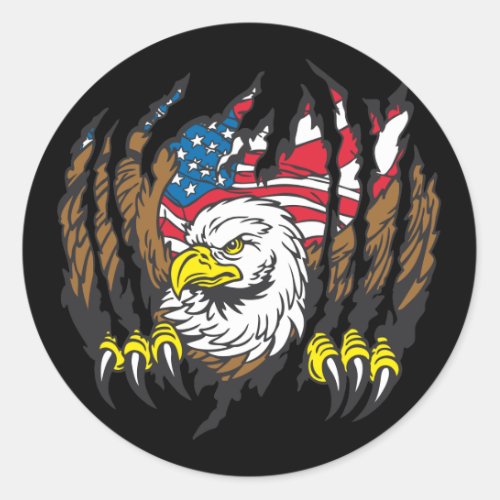 Patriotic American Bald Eagle USA Flag Classic Round Sticker