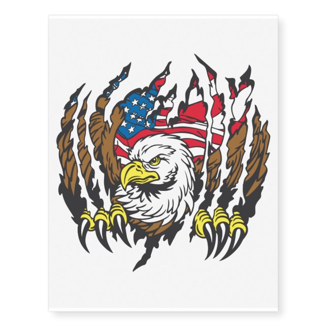 Patriotic American Bald Eagle USA Flag Temporary Tattoos (Front)