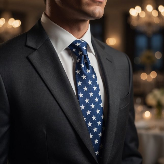 Patriotic American Blue and White Star Pattern Neck Tie (Creator Uploaded)
