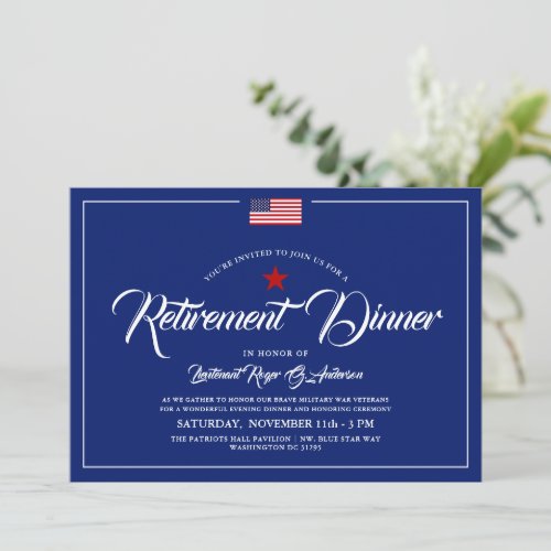 Patriotic American  Blue Theme Retirement Dinner  Invitation