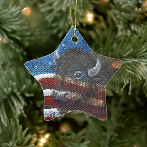 Patriotic American Buffalo Flag Christmas Ornament