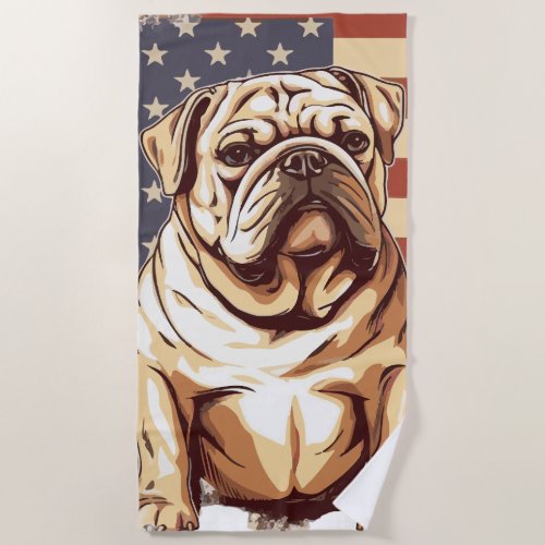 Patriotic American bulldog Beach Towel