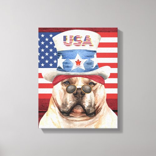 Patriotic American bully dog American flag holiday Canvas Print