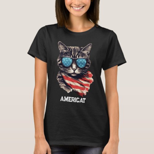 Patriotic American Cat  4th of July T_Shirt