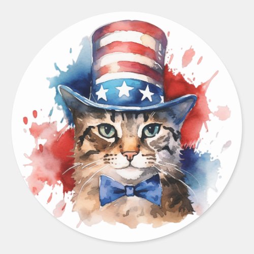 Patriotic American Cat 4th of July Tote Bag  Classic Round Sticker