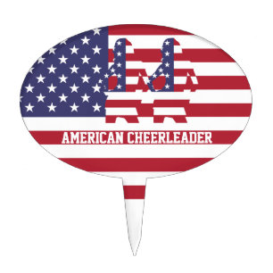 Patriotic American cheerleader & flag Cake Topper