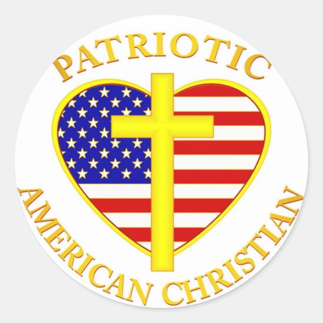 PATRIOTIC AMERICAN CHRISTIAN CLASSIC ROUND STICKER (Front)