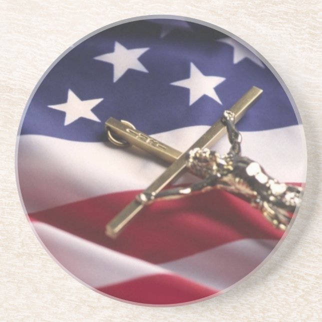 PATRIOTIC AMERICAN CHRISTIAN SANDSTONE COASTER (Front)