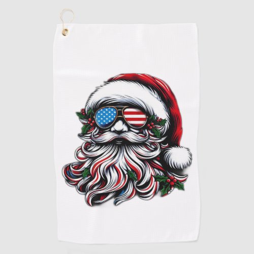 PatrioticAmerican Christmas Santa Golf Towel