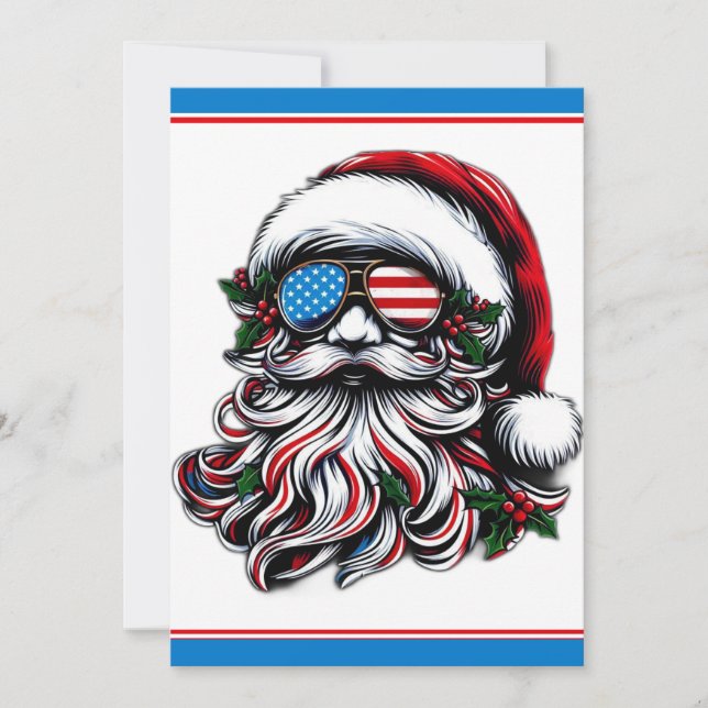 Patriotic/American Christmas Santa Holiday Card (Front)