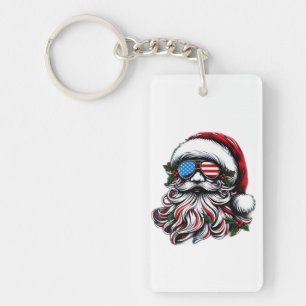 Patriotic/American Christmas Santa Keychain
