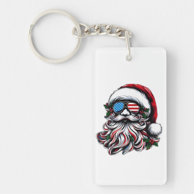 Patriotic/American Christmas Santa Keychain (Front)