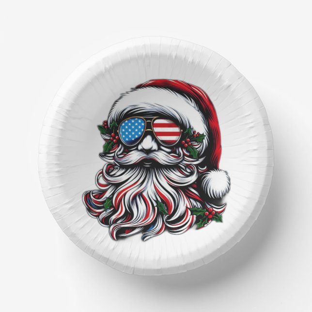 Patriotic/American Christmas Santa Paper Bowls (Front)