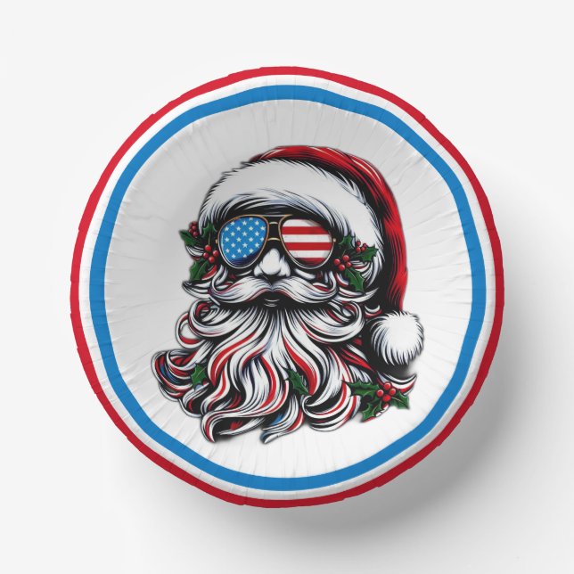 Patriotic/American Christmas Santa Paper Bowls (Front)