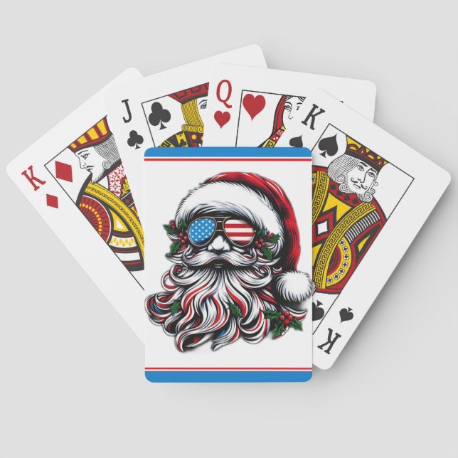 Patriotic/American Christmas Santa Poker Cards (Back)