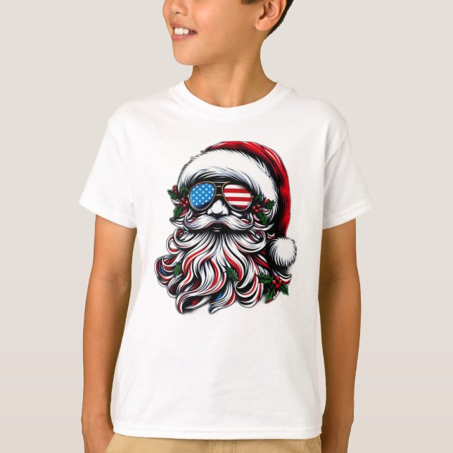 Patriotic/American Christmas Santa T-Shirt (Front)