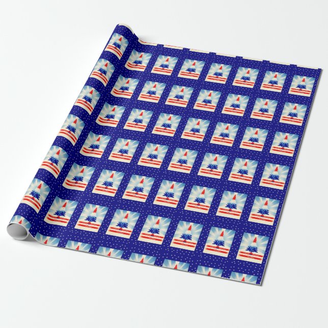 Patriotic American Christmas Tree gift wrap (Unrolled)