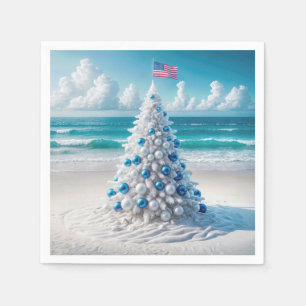 Patriotic American Christmas Tree On a Beach Napkins