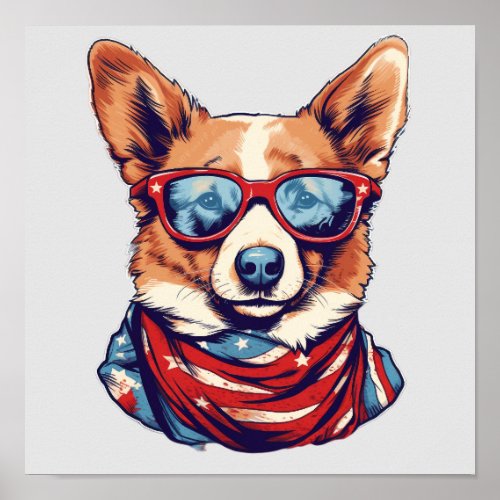 Patriotic American corgi  korgi dog Poster