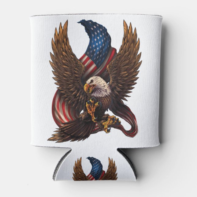 Patriotic American Design With Eagle And Flag Can Cooler (Front)