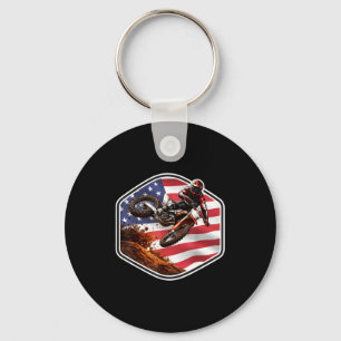 Patriotic american dirt bike rider motocross keychain