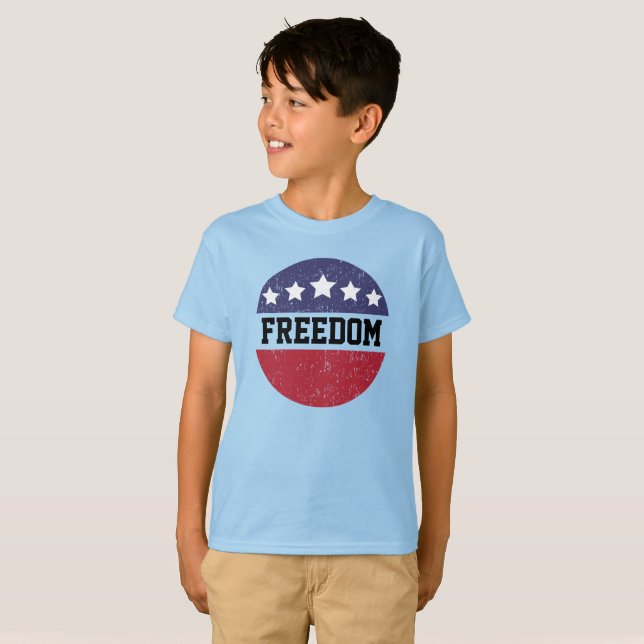 Patriotic American Distressed Freedom Red Wht Blue T-Shirt (Front Full)