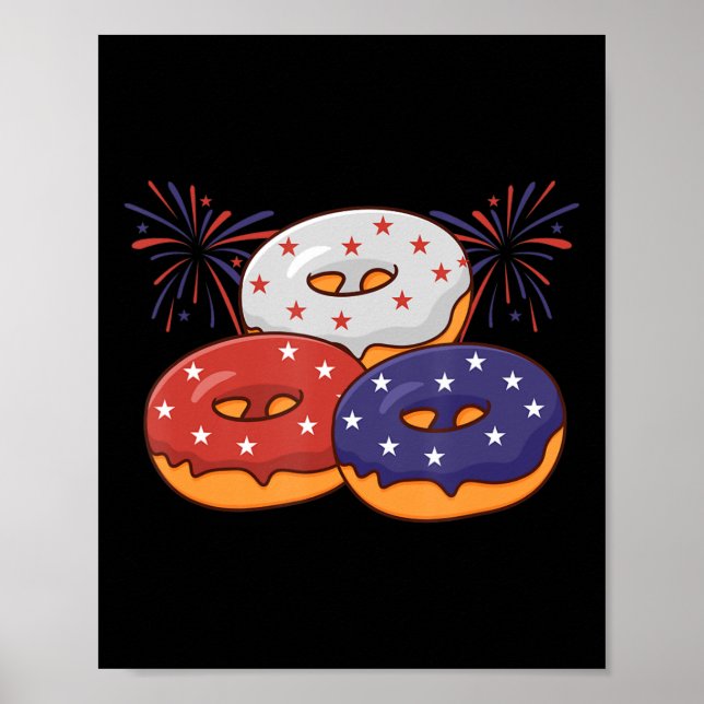 Patriotic American Donut 4th of July Memorial Day  Poster (Front)