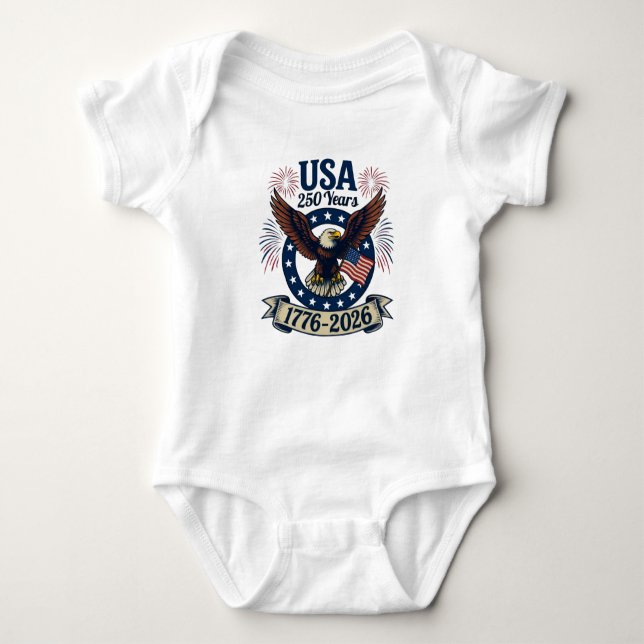 Patriotic American Eagle 250 Years 1776-2026 Baby Bodysuit (Front)
