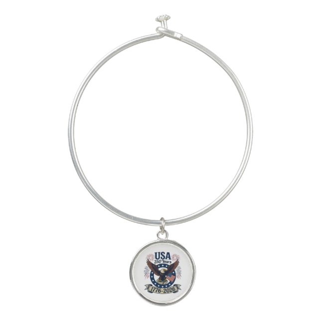 Patriotic American Eagle 250 Years 1776-2026 Bangle Bracelet (Front)