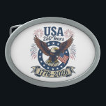 Patriotic American Eagle 250 Years 1776-2026 Belt Buckle<br><div class="desc">Celebrate America's 250th Anniversary with this colorful design featuring a majestic eagle with wings spread in flight carrying the American flag along with the words "USA 250 Years 1776-2026". It's a great way to show your patriotism all throughout the 2026 celebrations and beyond.</div>