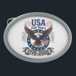 Patriotic American Eagle 250 Years 1776-2026 Belt Buckle<br><div class="desc">Celebrate America's 250th Anniversary with this colorful design featuring a majestic eagle with wings spread in flight carrying the American flag along with the words "USA 250 Years 1776-2026". It's a great way to show your patriotism all throughout the 2026 celebrations and beyond.</div>
