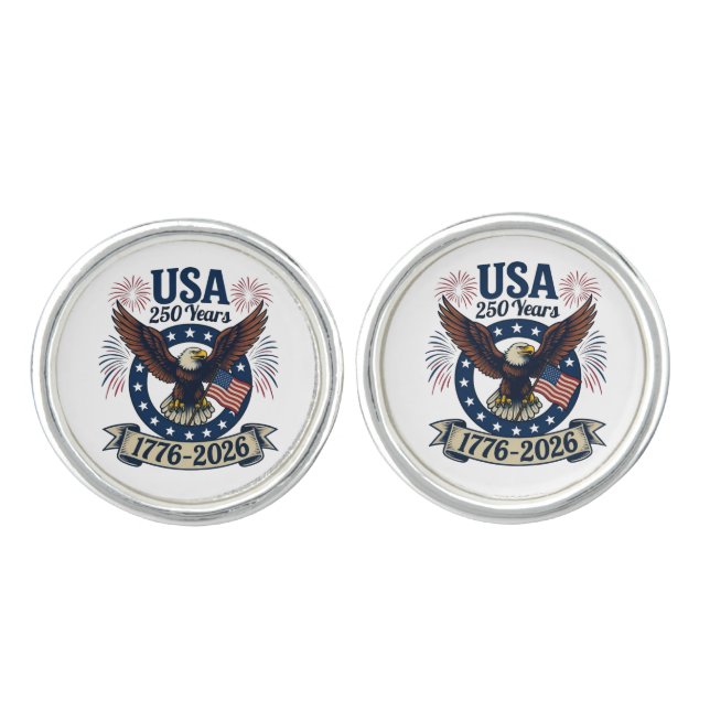 Patriotic American Eagle 250 Years 1776-2026 Cufflinks (Front)