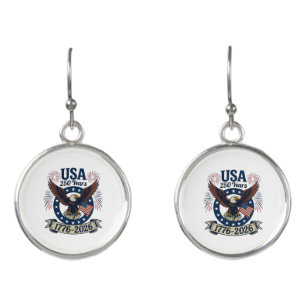 Patriotic American Eagle 250 Years 1776-2026 Earrings