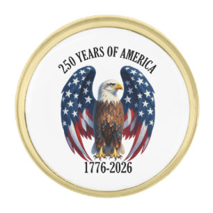 Patriotic American Eagle 250 Years 1776-2026 Gold Finish Lapel Pin