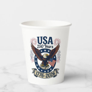 Patriotic American Eagle 250 Years 1776-2026 Paper Cups