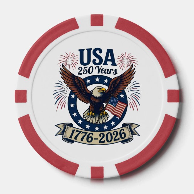 Patriotic American Eagle 250 Years 1776-2026 Poker Chips (Front)