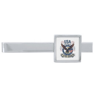 Patriotic American Eagle 250 Years 1776-2026 Silver Finish Tie Bar