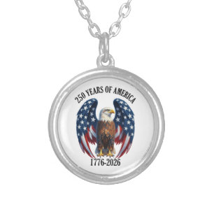 Patriotic American Eagle 250 Years 1776-2026 Silver Plated Necklace