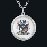 Patriotic American Eagle 250 Years 1776-2026 Silver Plated Necklace<br><div class="desc">Celebrate America's 250th Anniversary with this colorful design featuring a majestic eagle with wings spread in flight carrying the American flag along with the words "USA 250 Years 1776-2026". It's a great way to show your patriotism all throughout the 2026 celebrations and beyond.</div>