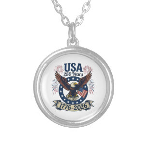 Patriotic American Eagle 250 Years 1776-2026 Silver Plated Necklace