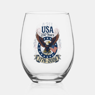 Patriotic American Eagle 250 Years 1776-2026 Stemless Wine Glass
