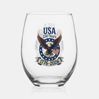 Patriotic American Eagle 250 Years 1776-2026 Stemless Wine Glass